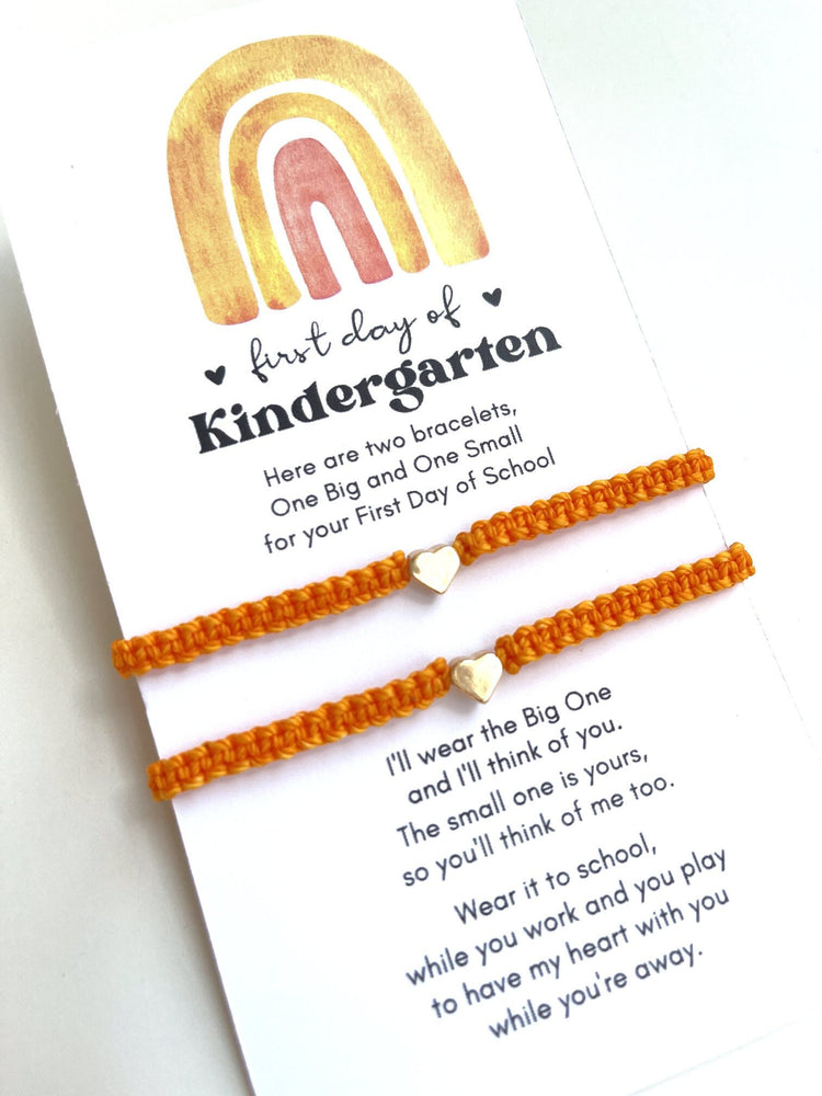 First Day of Kindergarten Orange Gold Heart Bracelets Set for Mother and Daughter