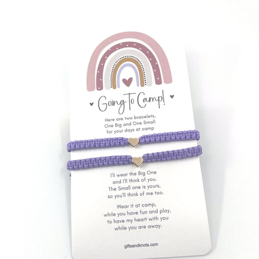 Sleep Away Camp Going to Camp Matching Purple Gold Heart Bracelets