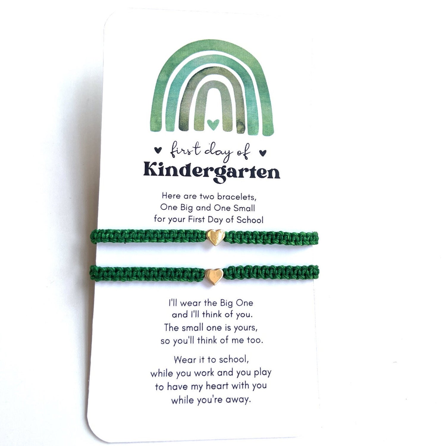 First Day of Kindergarten Mommy and Me Heart Green Matching Bracelets,