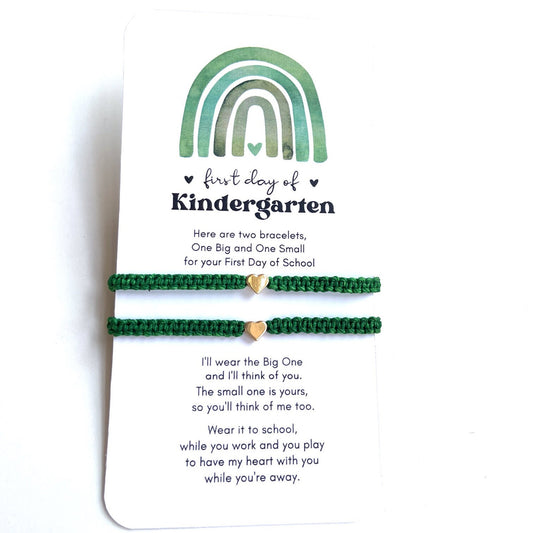 First Day of Kindergarten Mommy and Me Heart Green Matching Bracelets,