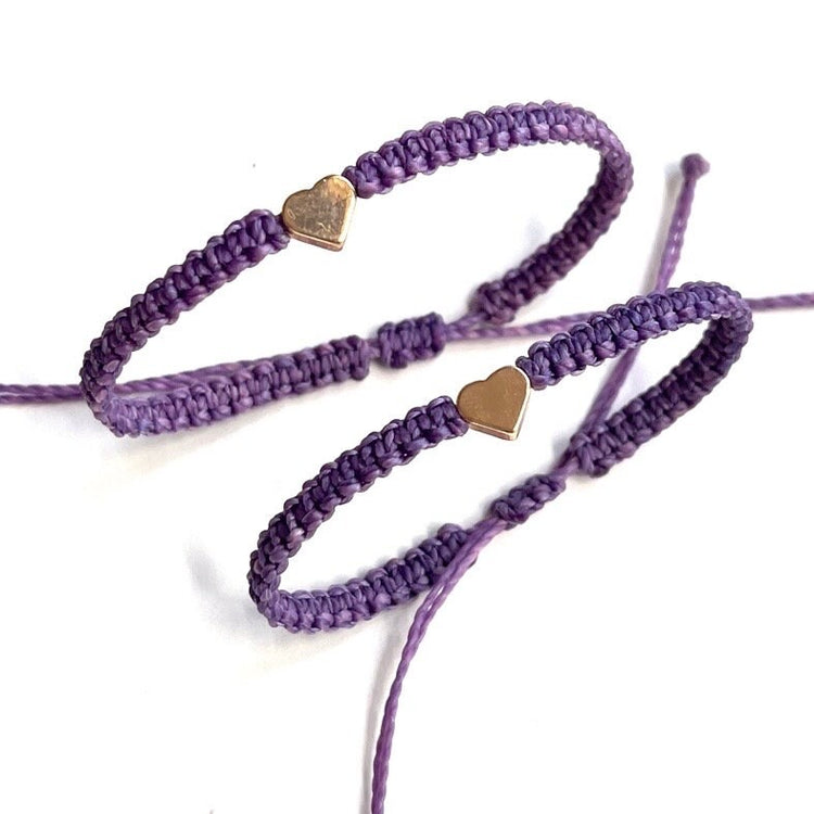 Gold Heart Purple Matching Bracelet Set Mommy and Me