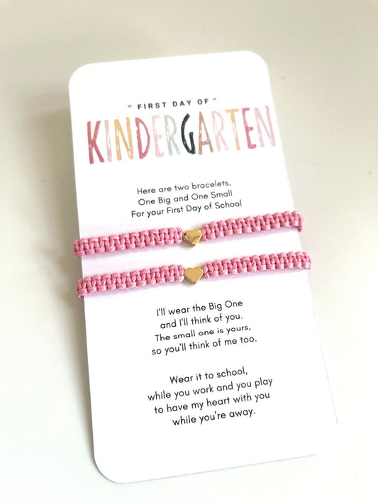 First Day of Kindergarten Poem Bracelets Mommy and Me Heart Pink