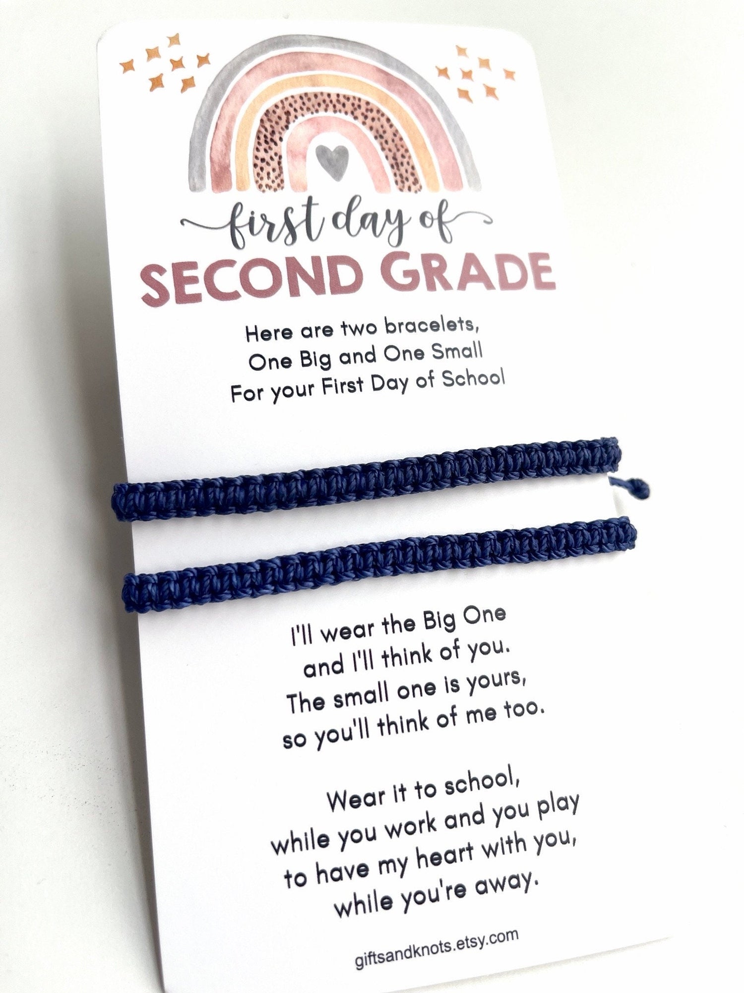 Mommy and Me Macrame Blue Matching Bracelets, First Day of Second Grade