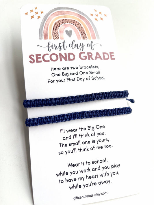 Mommy and Me Macrame Blue Matching Bracelets, First Day of Second Grade
