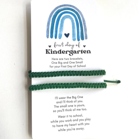 Green Bracelets, First Day Kindergarten Blue Rainbow, Matching Bracelets, Mommy and Me, Macrame Braided Wristbands, Adjustable, Waterproof by Gifts & Knots