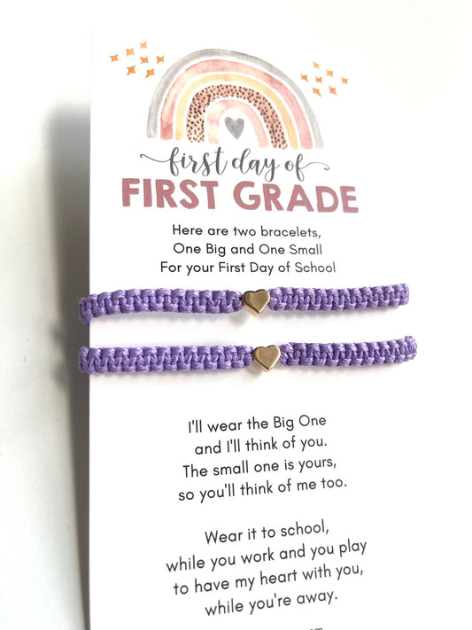 First Day of First Grade Purple Matching Bracelets, Mommy and Me, Heart Bracelet, Back to School, First Day of School, Friendship Bracelet