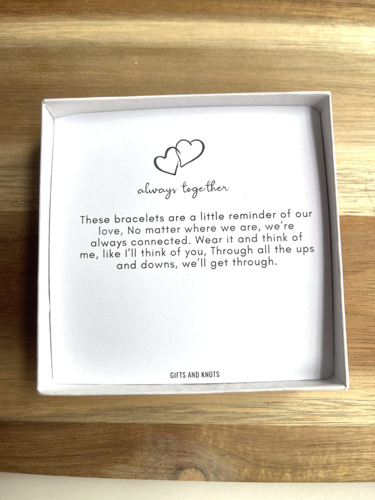 Always Together Couples Bracelet Set - Matching Heart Bracelets with Message Card - Long Distance Gift for Him and Her