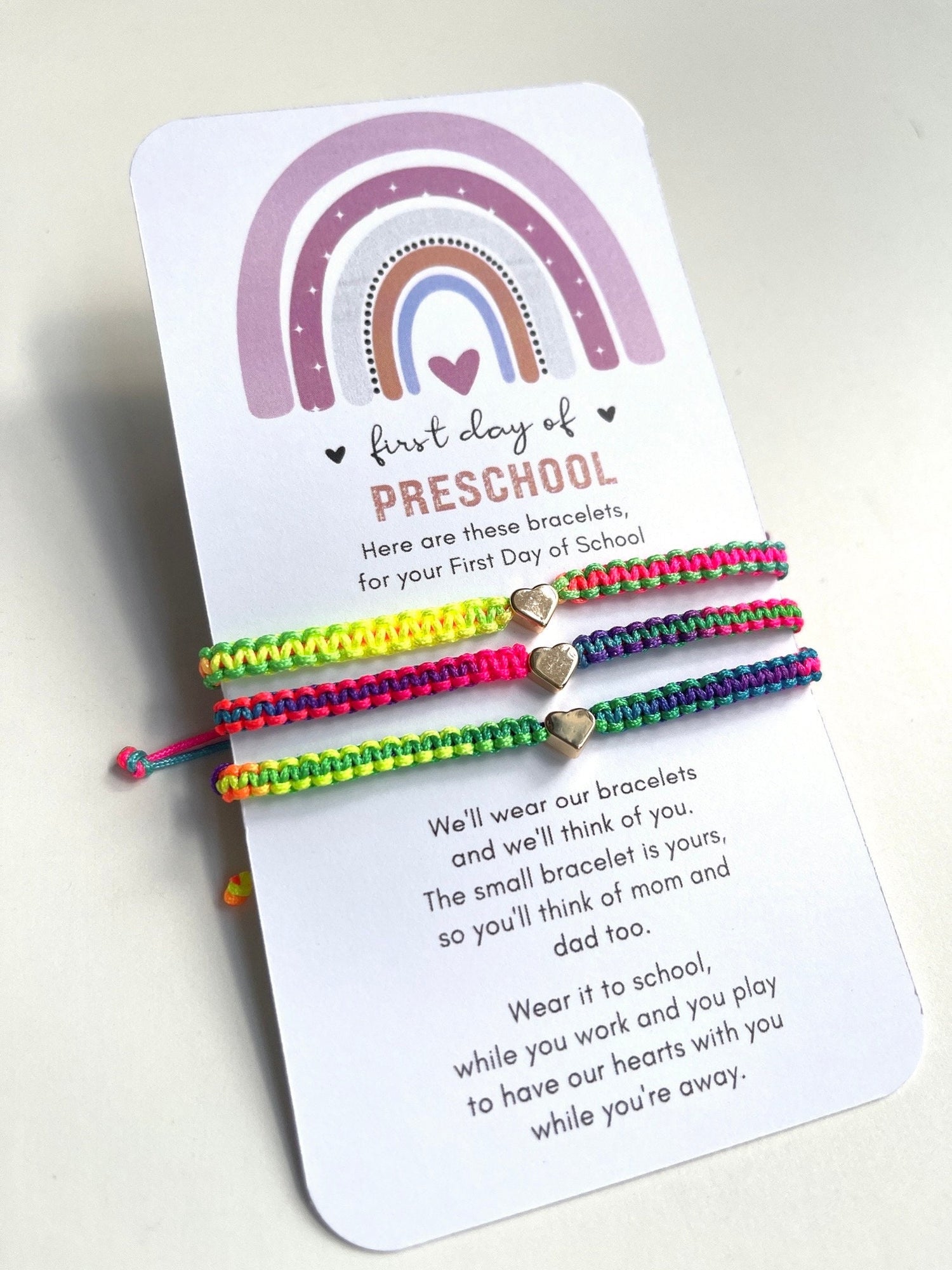 Family Set Heart Rainbow Matching Bracelets, First Day of Preschool