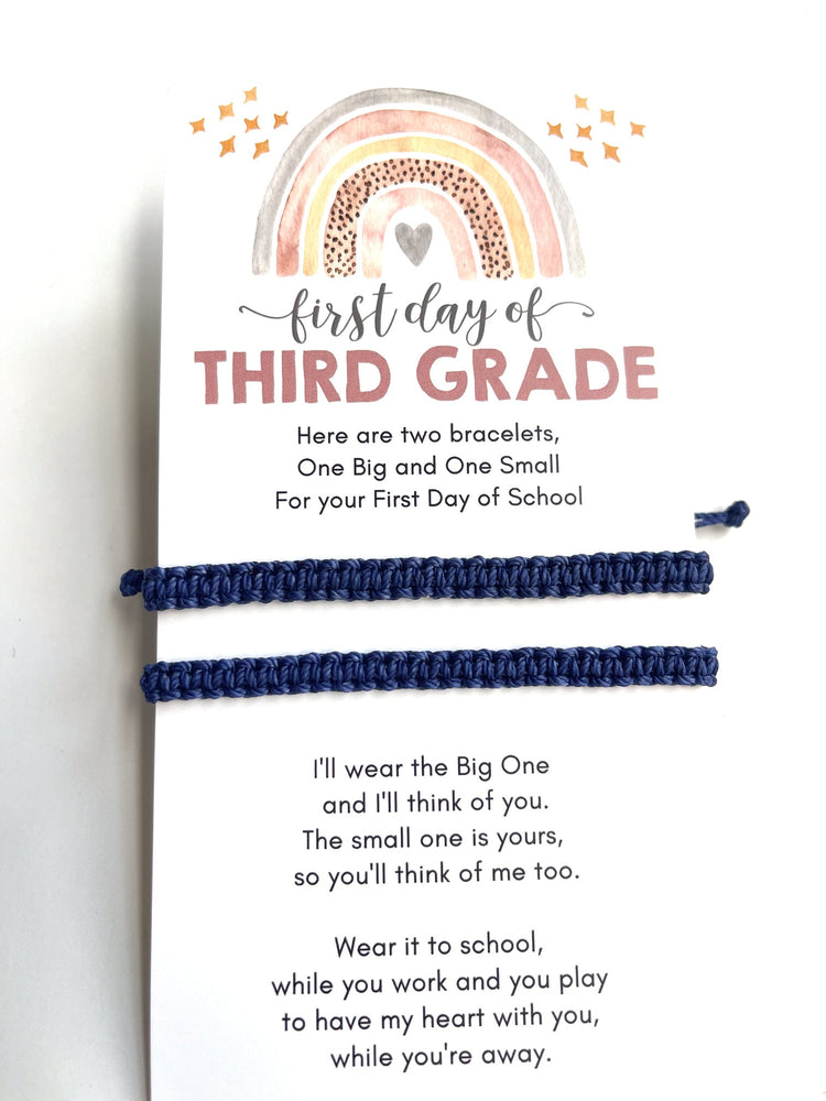 First Day of Third Grade Mommy and Me Blue Macrame Matching Bracelets