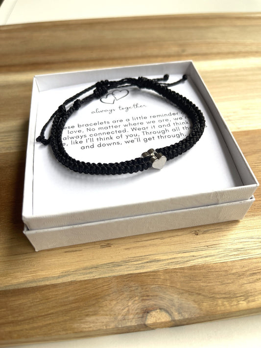 Always Together Couples Bracelet Set - Matching Heart Bracelets with Message Card - Long Distance Gift for Him and Her