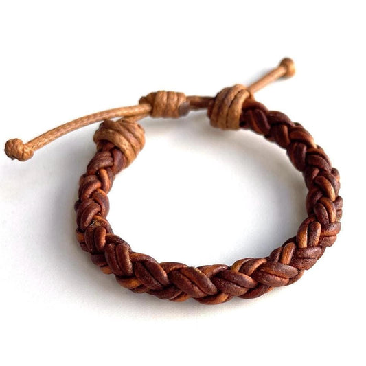 Genuine Braided Leather Bracelets. Light brown. Thickness 5/16” inches (8 mm). 8-ply braid, 2mm strands.