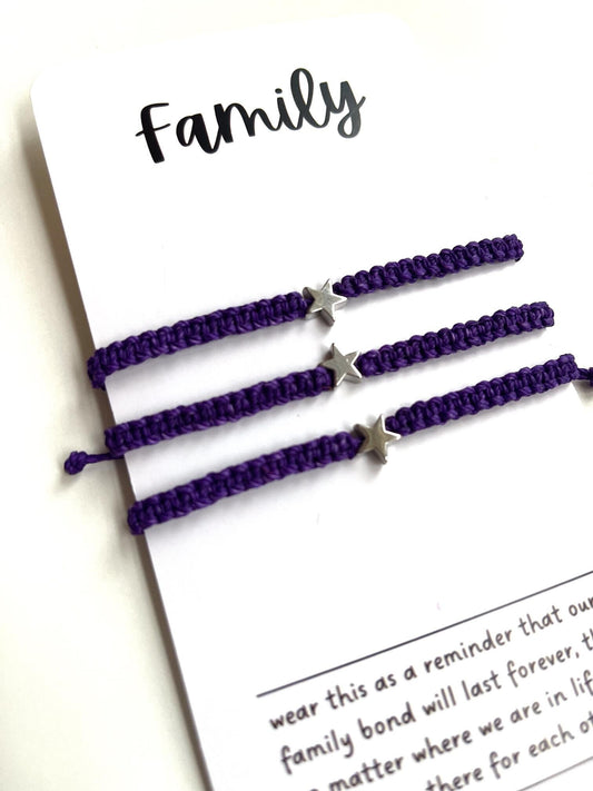 Silver Star Purple Adjustable Bracelets - Family Gift -