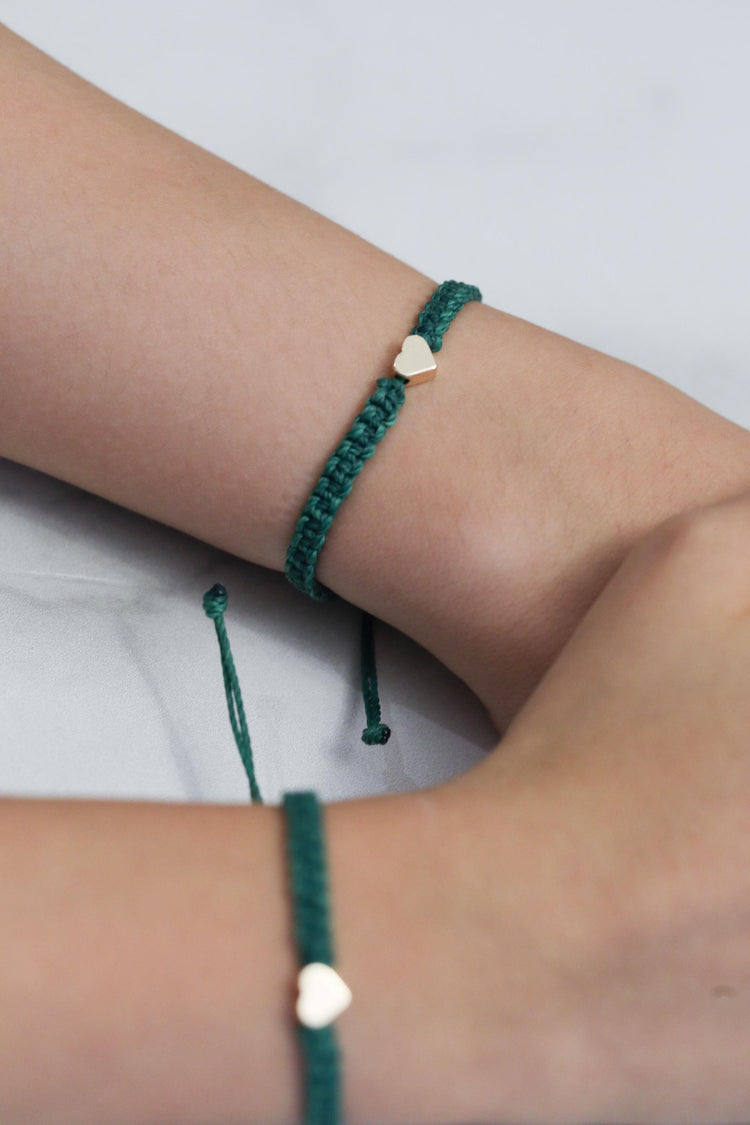 Green Bracelet Gold Heart by Gifts and Knots
