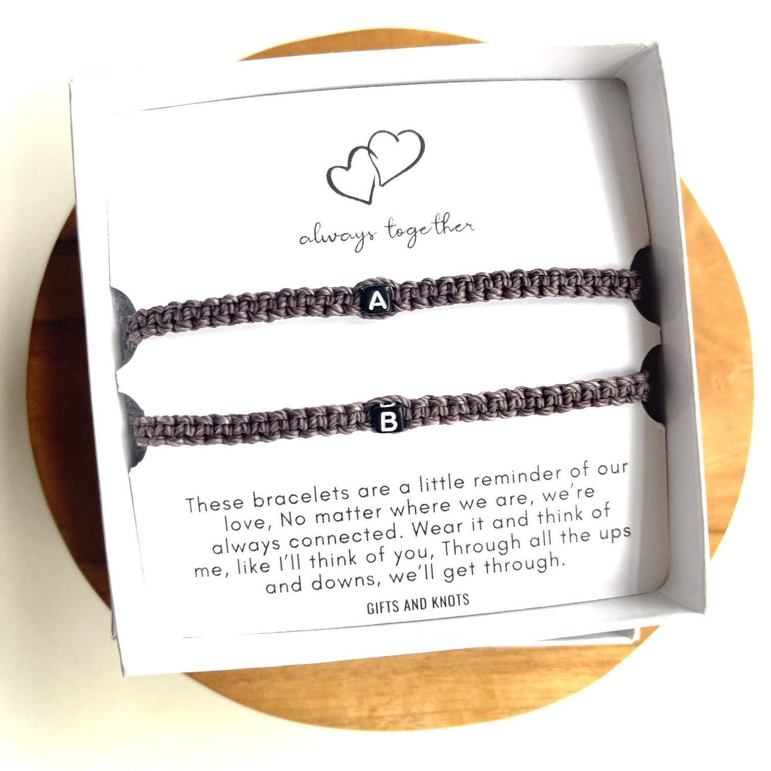Always Together Couples Bracelet Set - Matching Personalized Bracelets with Message Card - Long Distance Gift for Him and Her