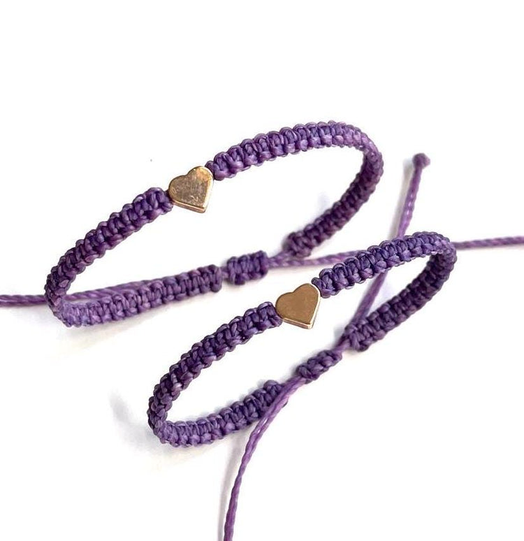 Purple Bracelets Gold Heart Braided Macrame Matching Wristbands by Gifts & Knots