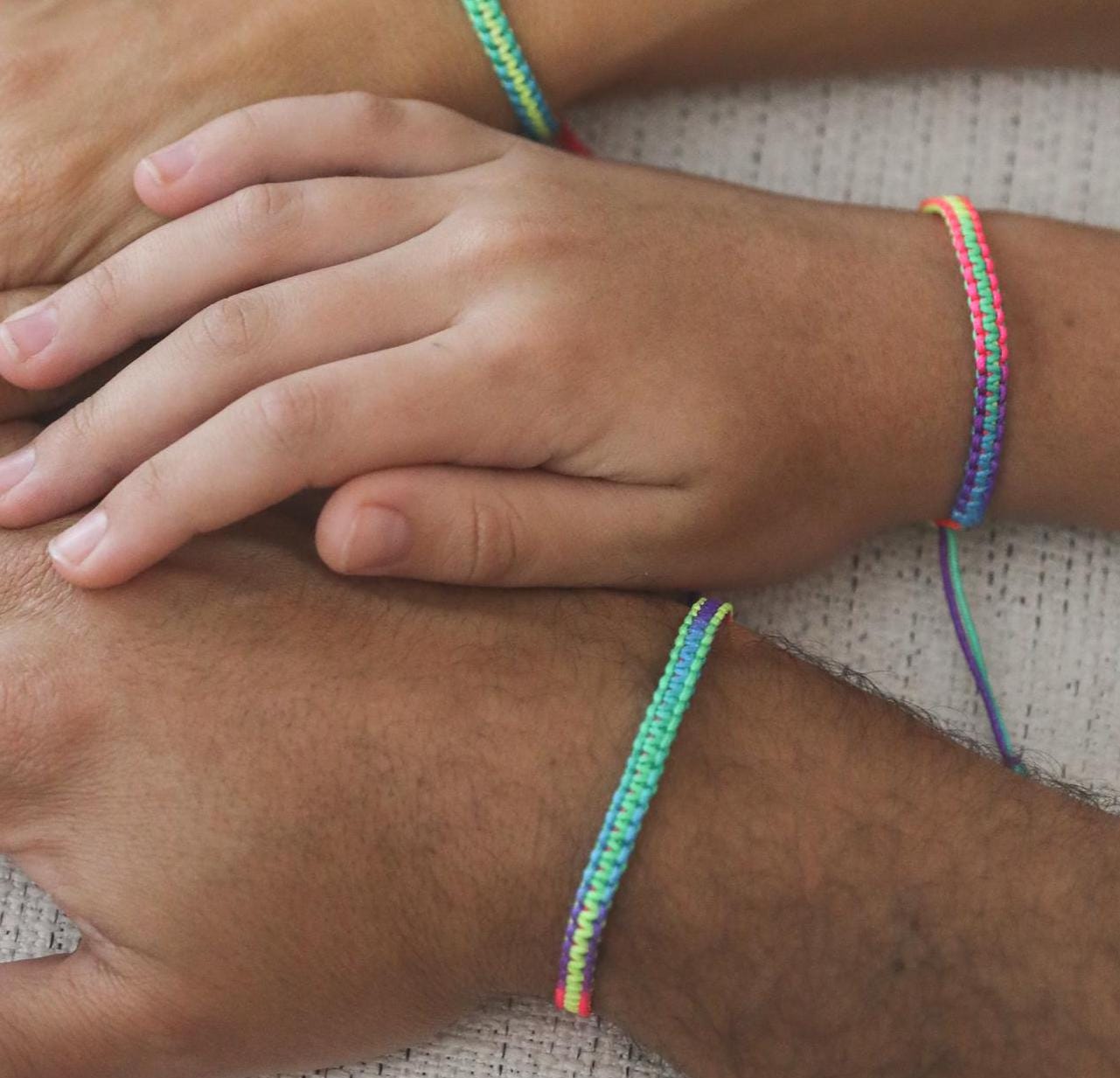 Colorful Bracelets, First Day Kindergarten Blue Rainbow, Matching Bracelets, Mommy and Me, Macrame Braided Wristbands, Adjustable, Waterproof by Gifts & Knots