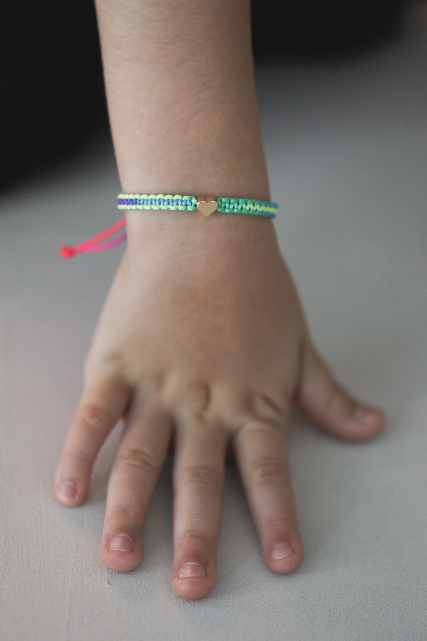 Rainbow Colorful Gold Heart Bracelet. Children Safe, Waterproof, Adjustable.