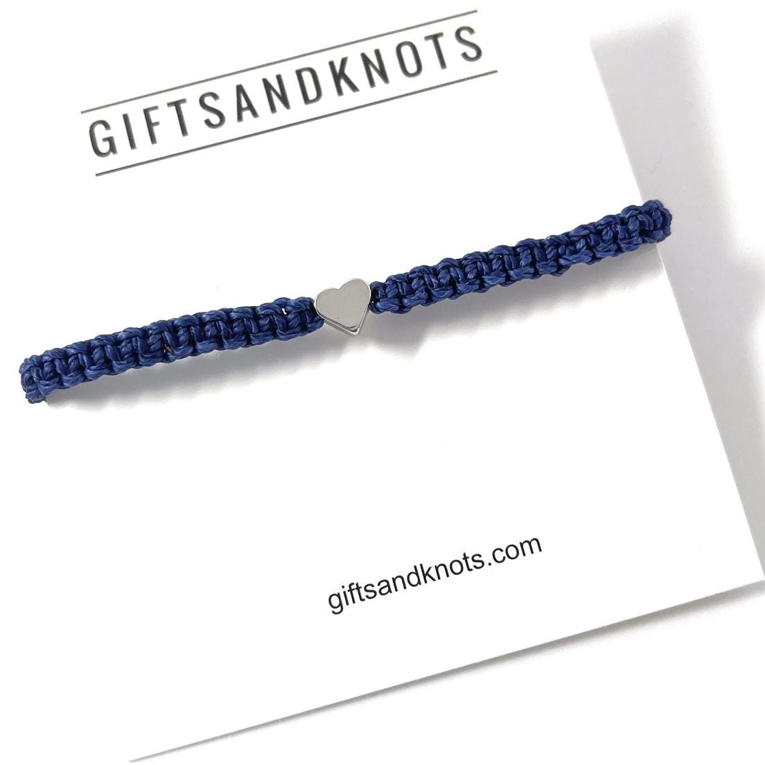 Navy Blue Bracelet Silver Heart Macrame Braided