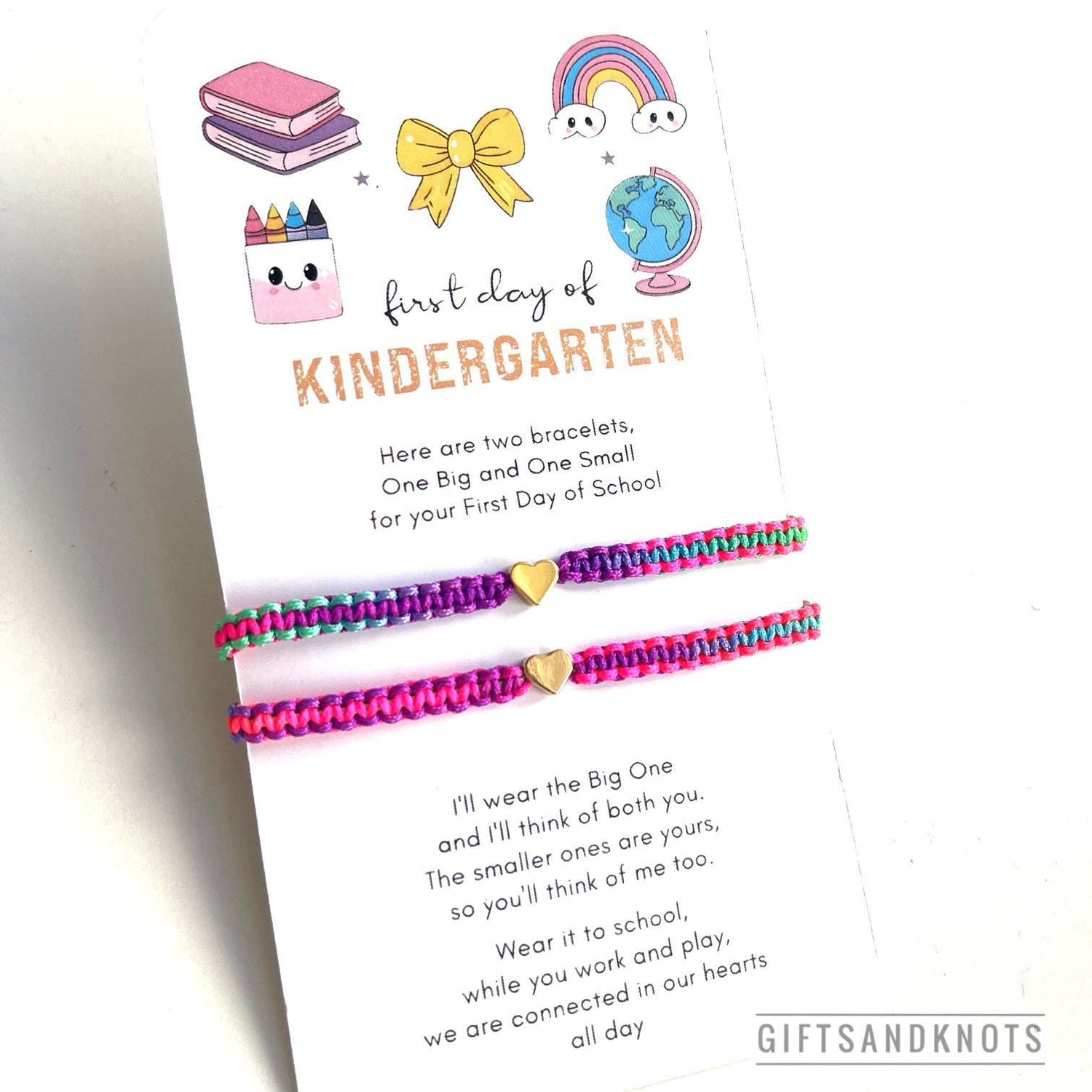 First Day of Kindergarten Bracelet Set, Mommy and Me Rainbow Heart Bracelets, Back to School Gift, Matching Separation Anxiety Set