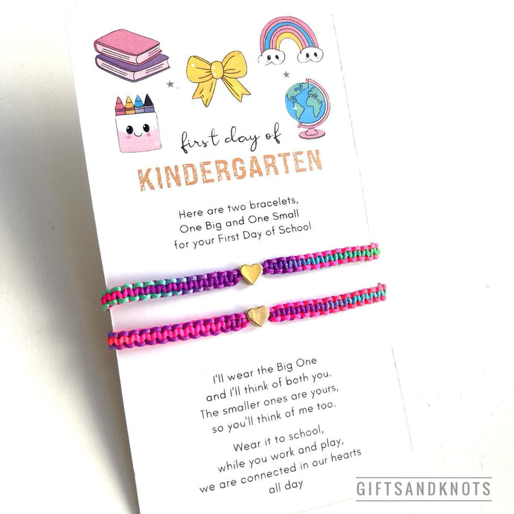 First Day of Kindergarten Bracelet Set, Mommy and Me Rainbow Heart Bracelets, Back to School Gift, Matching Separation Anxiety Set