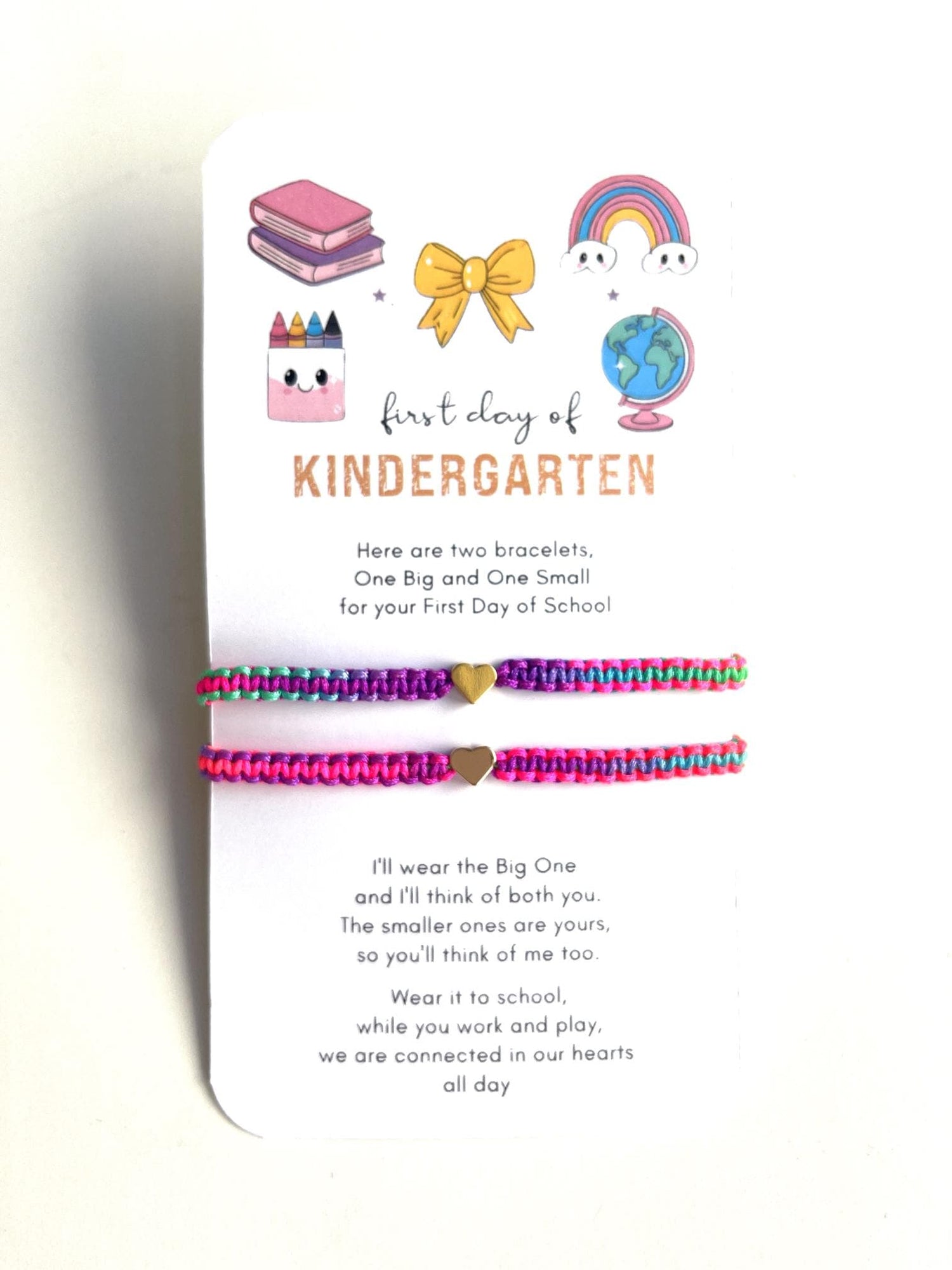 First Day of Kindergarten Bracelet Set, Mommy and Me Rainbow Heart Bracelets, Back to School Gift, Matching Separation Anxiety Set