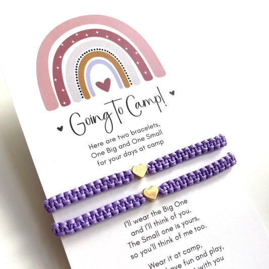 Sleep Away Going to Camp Matching Lavender Purple Gold Heart Bracelets, Coral, Sea Green, Fucsia, Pink