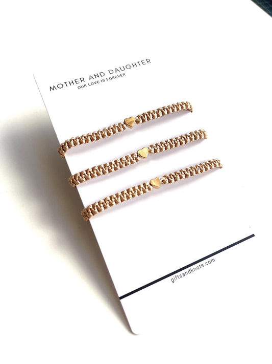 Mother and Two Daughters, Bracelet Set for Mother and Daughters, Gold Hearts