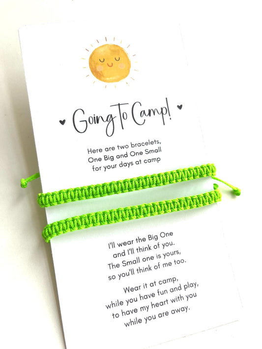 Going to Camp Matching Bracelets, Mommy and Me Adjustable Set, Neon Green Waterproof, First Camp Gift