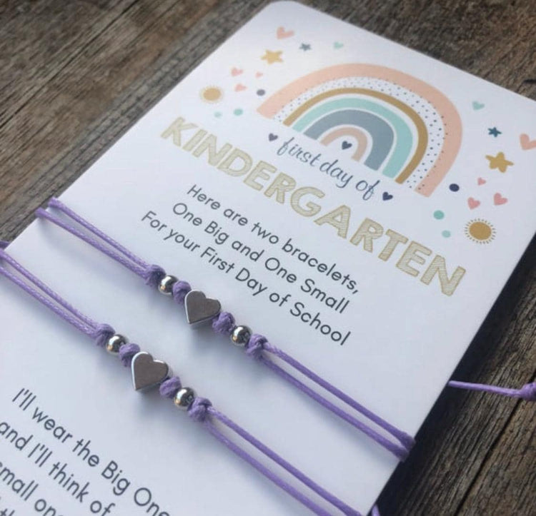 Mommy and Me bracelets with silver heart charms and silver beads. The bracelets are made of 1mm waterproof cord in purple color. Minimalist design.
