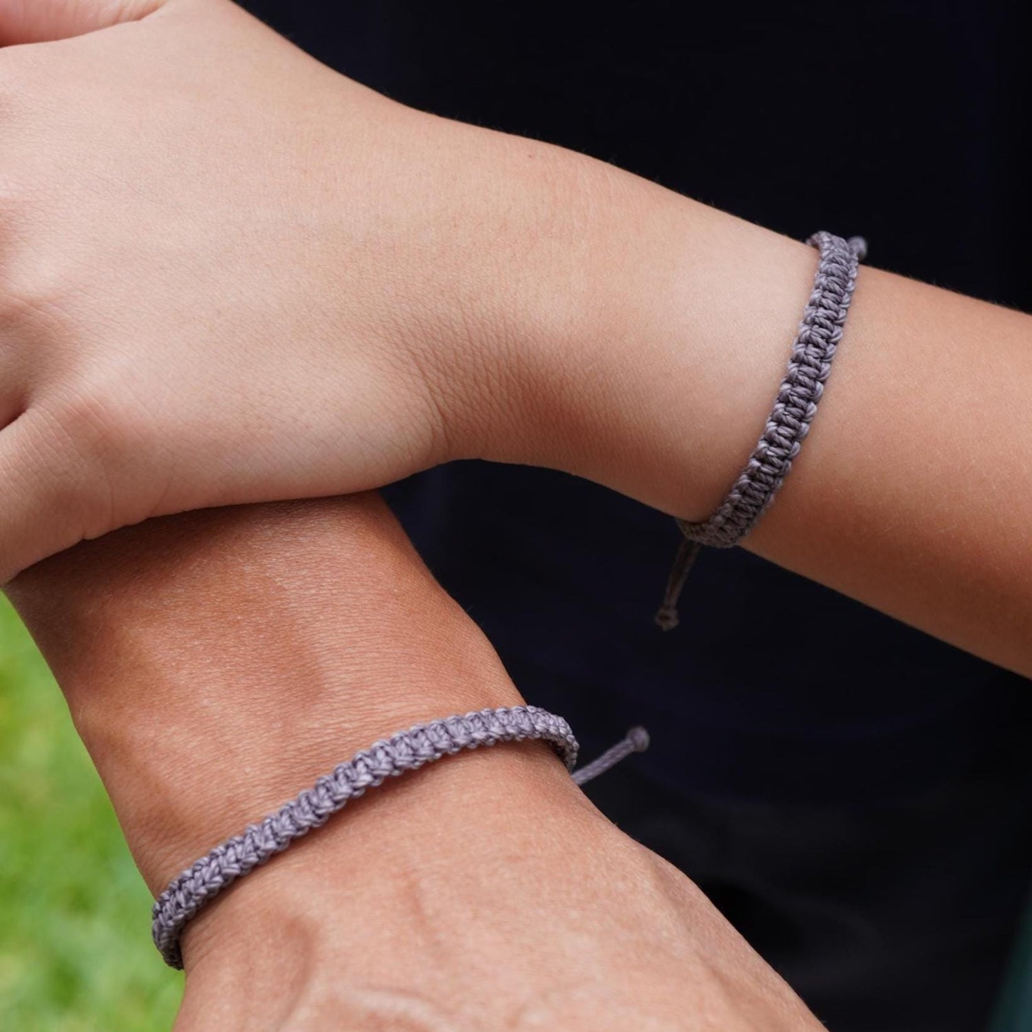 Gray Matching Bracelets, Braided Macrame, Adjustable, Waterproof