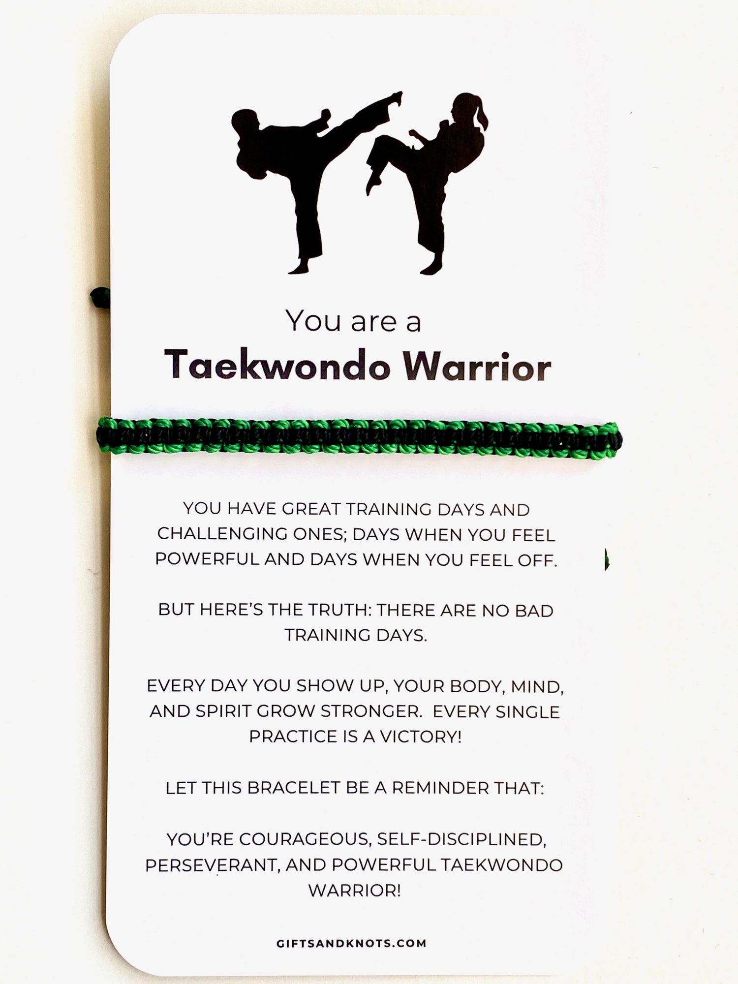Taekwondo Warrior Bracelet & Card Set, Matching Belt Colors