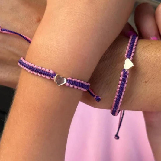 Purple and Pink Gold Heart Bracelet Braided