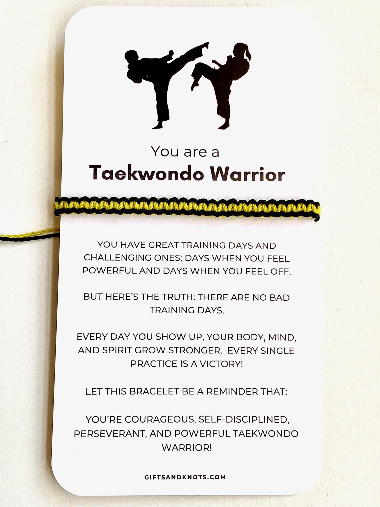 Taekwondo Warrior Bracelet & Card Set, Matching Belt Colors