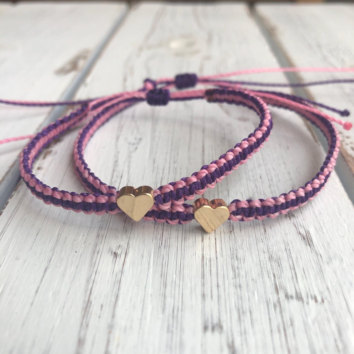 Pink and Purple Matching Family Bracelets Gold Plated Heart