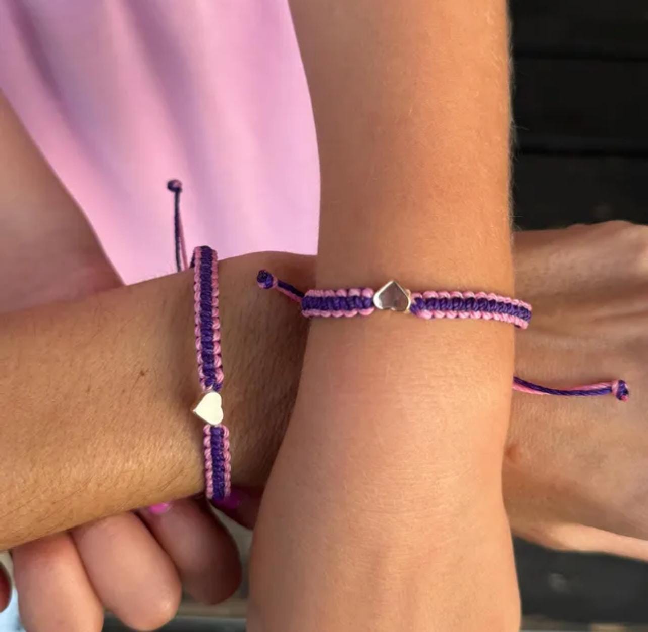 Pink and Purple Matching Family Bracelets Gold Plated Heart