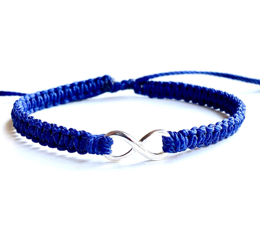 Infinity Bracelet Sterling Silver Charm Blue Braided Macrame Adjustable Waterproof by Gifts and Knots