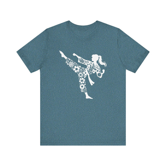 Taekwondo Tee, Floral Martial Arts Girl, Unisex Jersey Short Sleeve Tee
