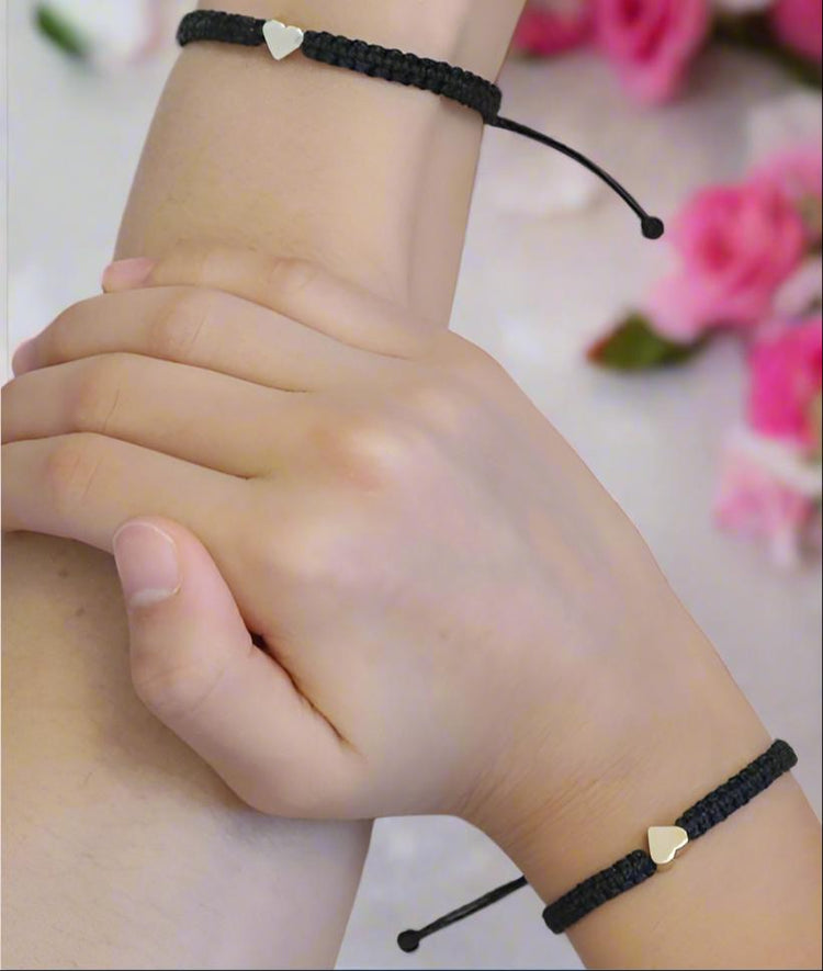 Family Gold Heart Black Matching Bracelets