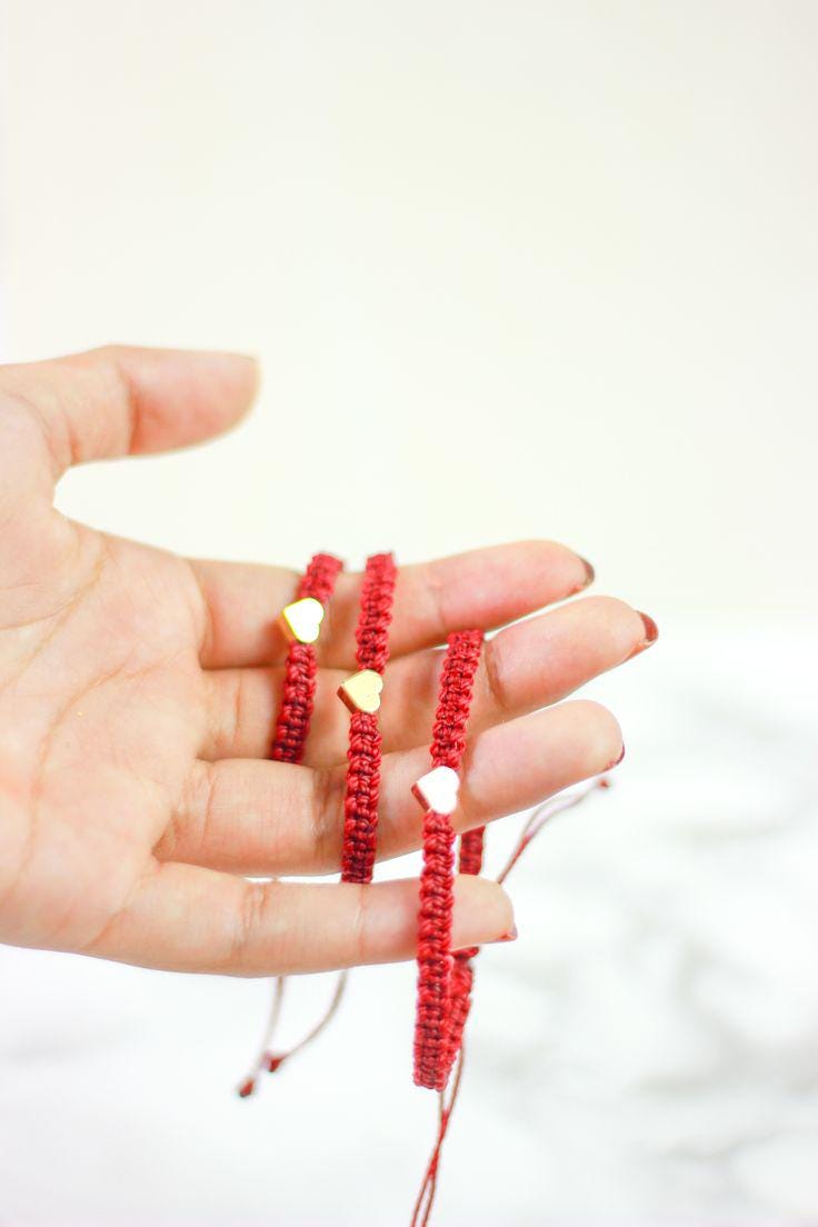 Red Matching Family Bracelets Gold Plated Heart