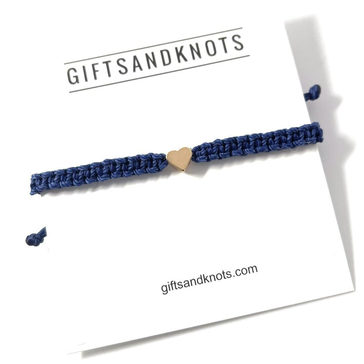 Navy Blue Bracelet Gold Heart Macrame Braided