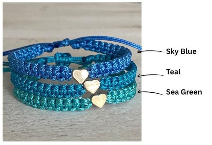 Sleep Away Going to Camp Matching Lavender Purple Gold Heart Bracelets, Coral, Sea Green, Fucsia, Pink
