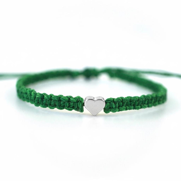 Silver Heart Green Bracelet