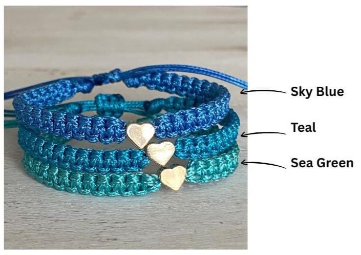 Blue Shades Gold 14k Heart Bracelet Set, Stackable Bracelets, Light Blue, Turquoise, Seagreen, Glossy Tones