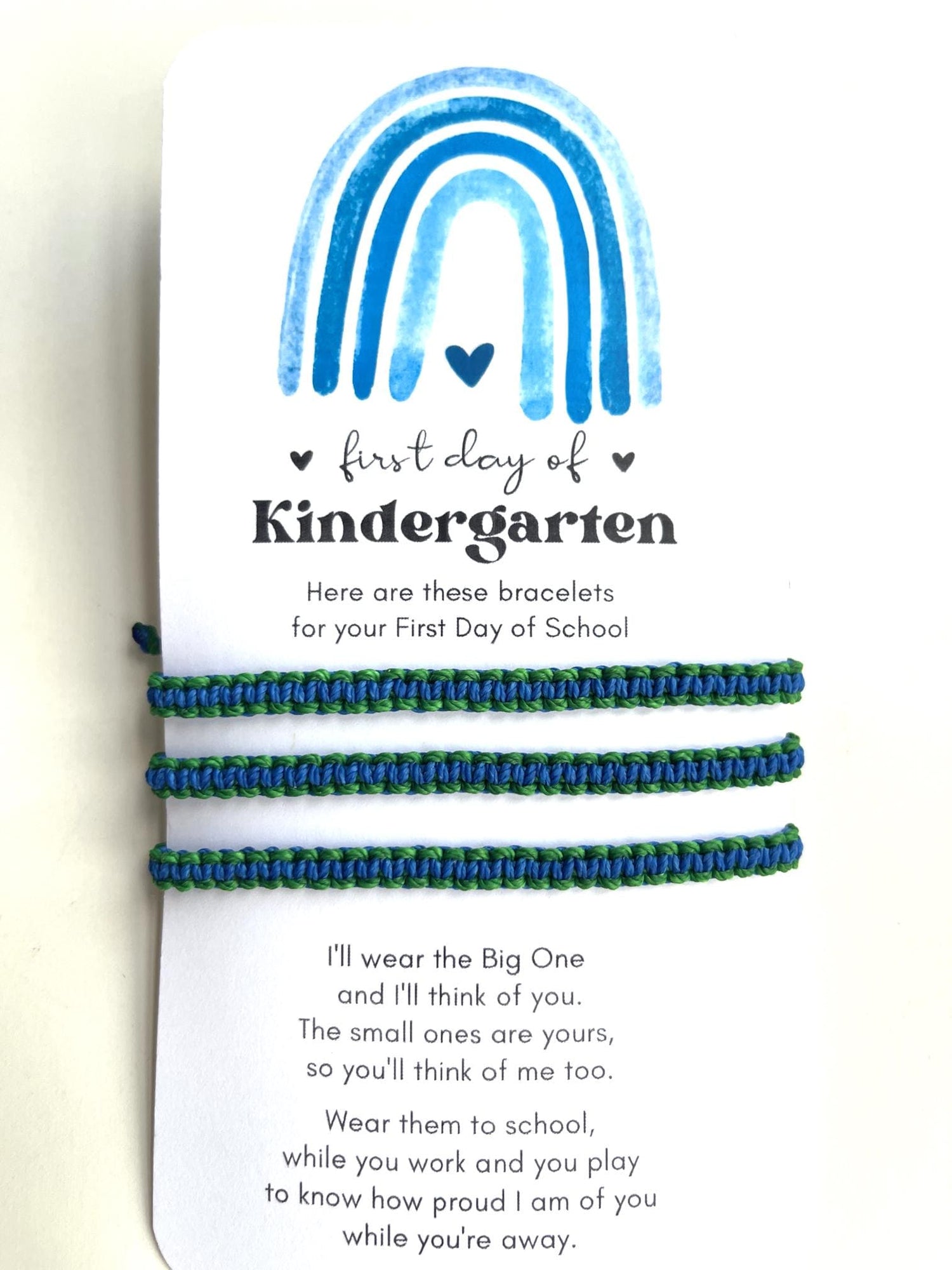 First Day of Kindergarten, Blue and Green Bracelet, Waterproof Cord, Matching Family Bracelets