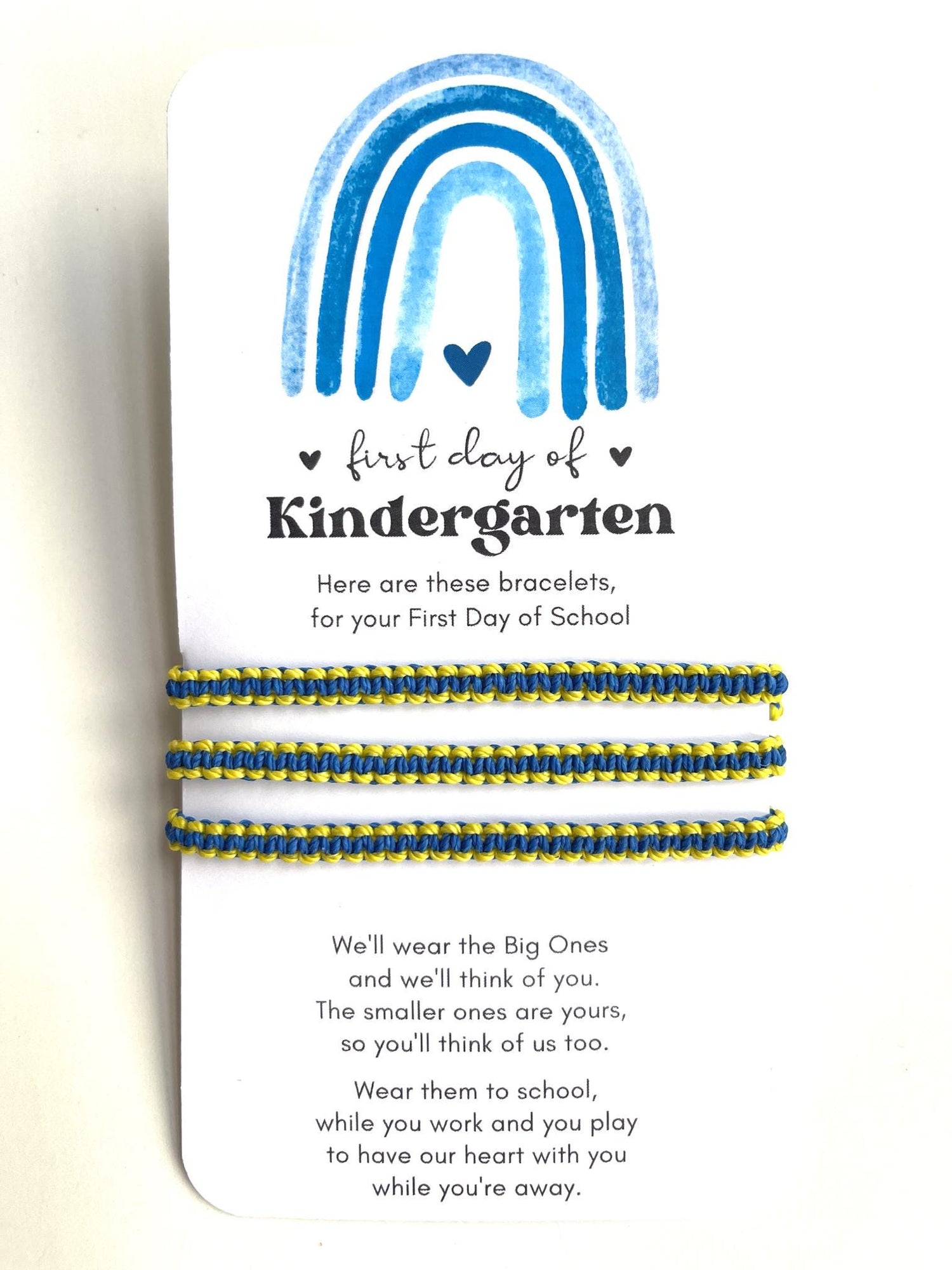 First Day of Kindergarten, Blue and Yellow Bracelet, Waterproof Cord, Matching Family Bracelets