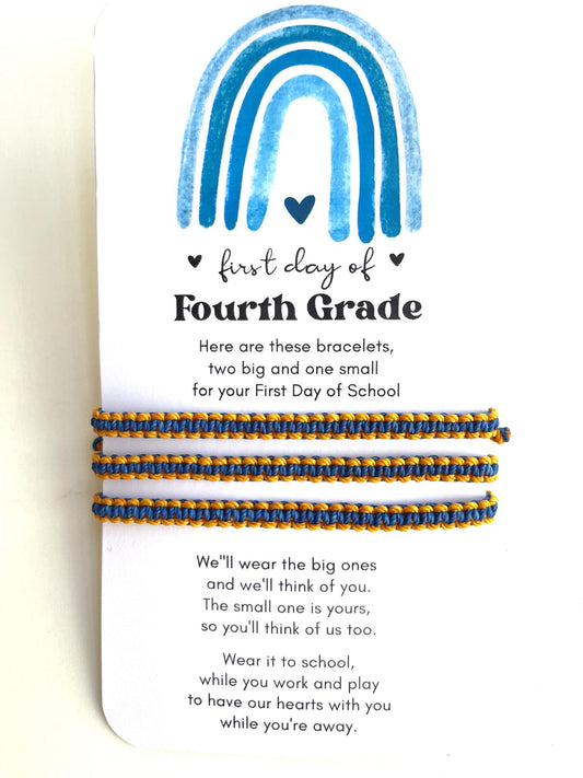 First Day of Fourth Grade Blue and Orange Mommy and Me Bracelet Set