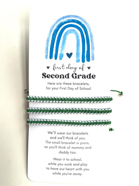 First Day of Second Grade, White and Green Bracelet, Waterproof Cord