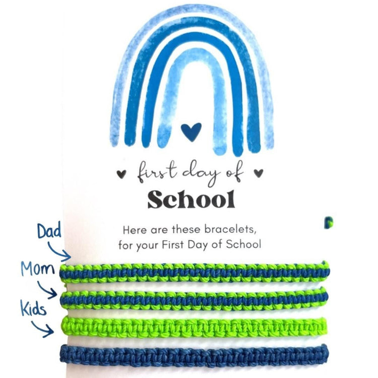 Family Matching Bracelets, Blue Neon Green, First Day of School Boho Style
