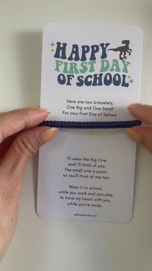 Mommy and Me Blue Macrame Matching Bracelets, Happy First Day of School, Dinosaur Card