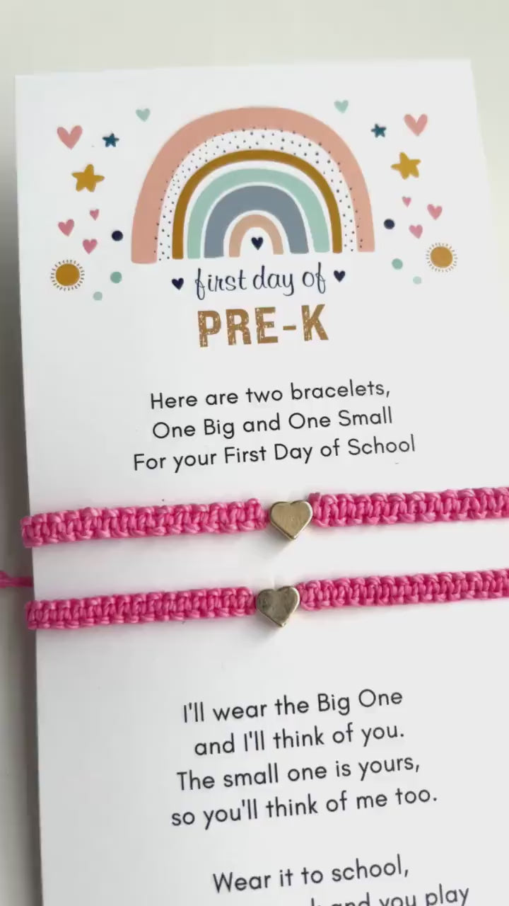 First Day of Pre-K Gold Pink Gold Heart Mommy and Me Matching Bracelets